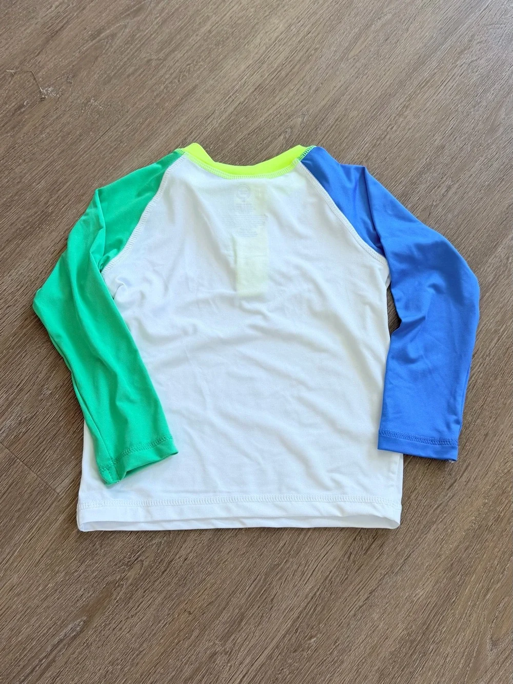 wonder nation Kids Rashguard Long Sleeve - White, Blue, Green, Neon Yellow Trim